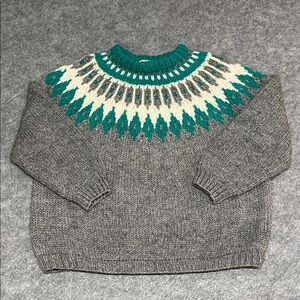 Hand Knit Gray and Teal Patterned Fair Isle Sweater